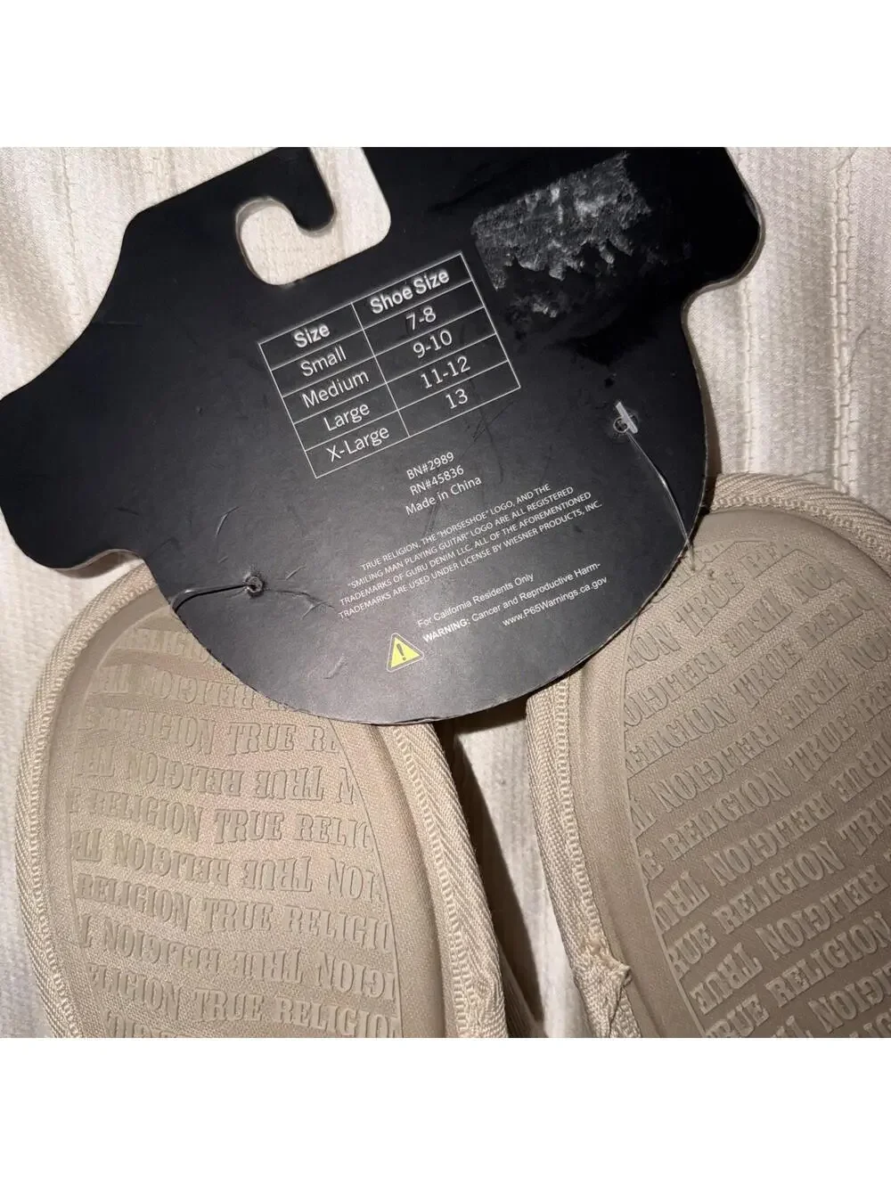 True Religion Horseshoe Logo Slippers Men's Size Large 7-8 beige/brwn NEW!